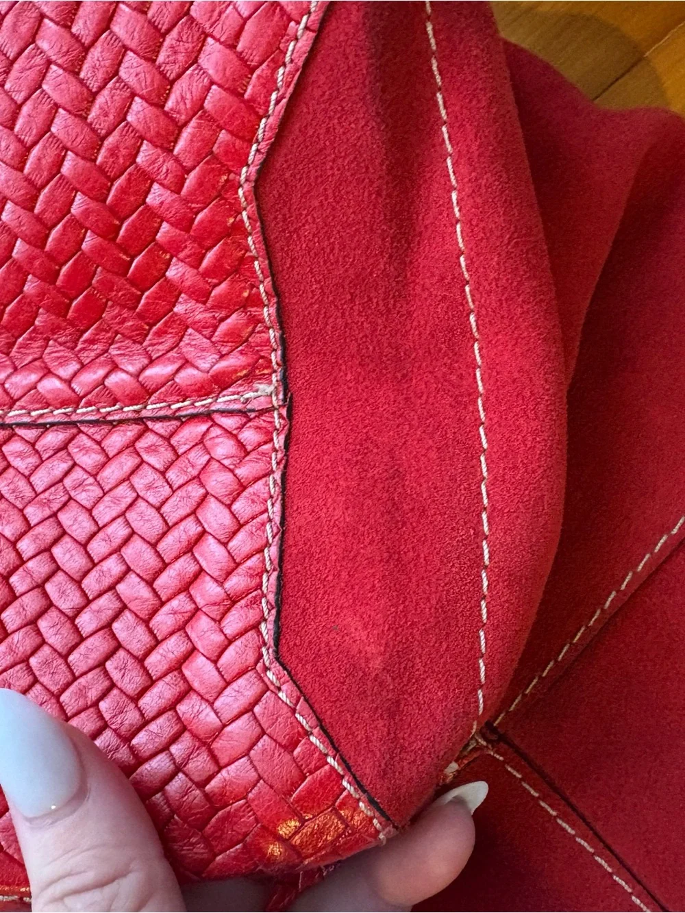 Vintage Prada Red  Woven Suede Shoulder Bag